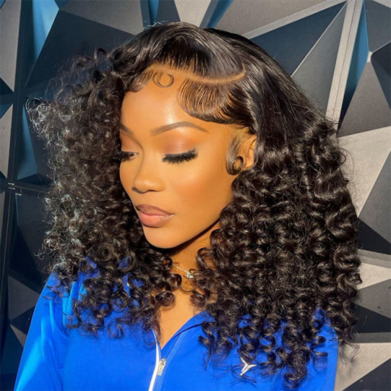 Small Wand Curly Wigs 22Inch Human Hair Natural Black Spiral Curly 6x5 Pre-Cut Lace Closure Wigs