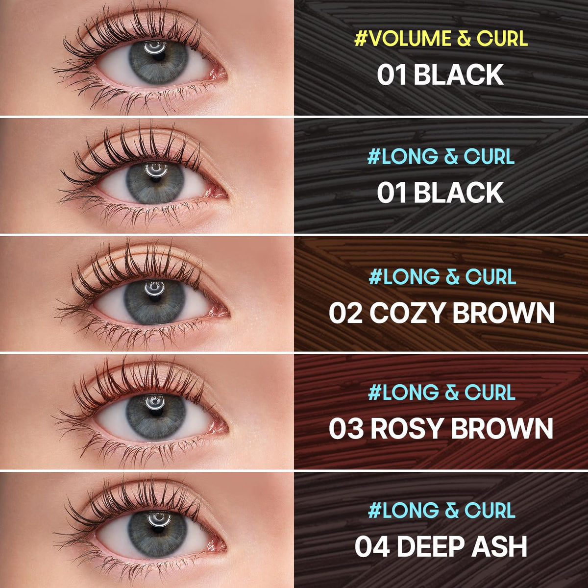 COSNORI Perfect Setting Waterproof Mascara Long&Curl 04 Deep Ash – Smudge-Proof, Long-Lasting Lash Definition (Korea)