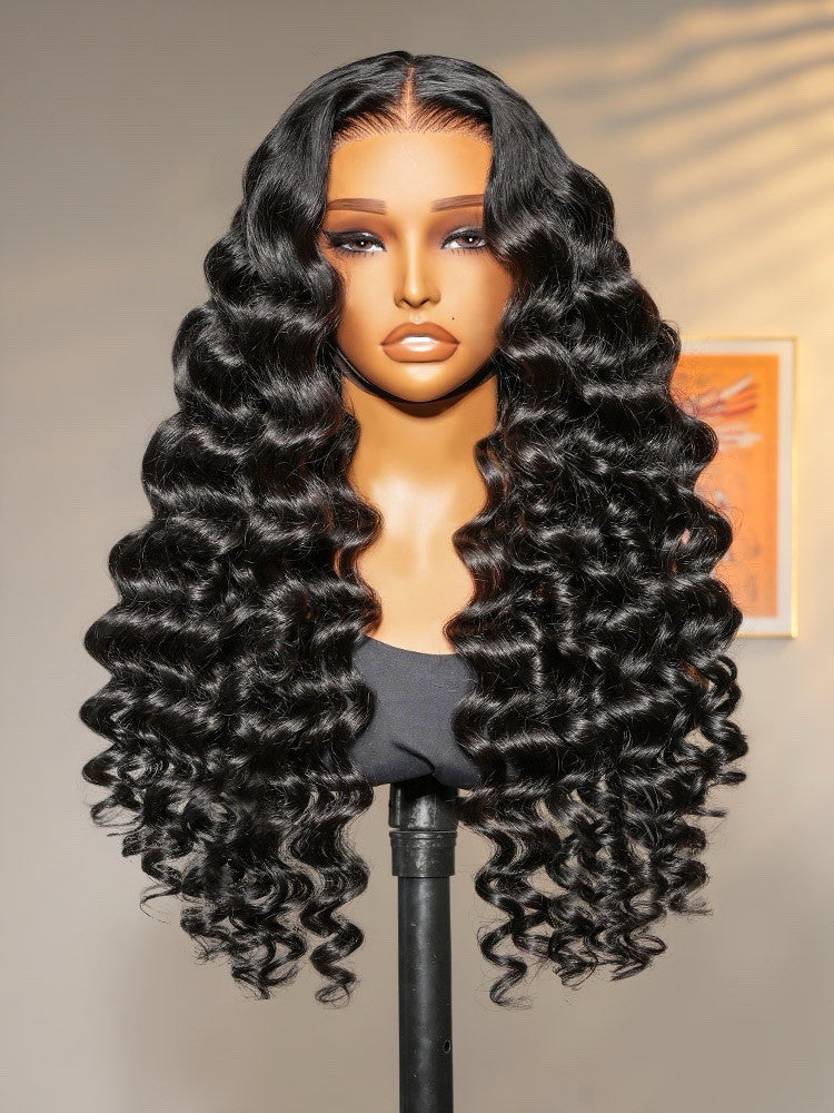 Vietnamese Human Hair Glueless Lace Front Pre Styled Loose Wave Wand Curl 250% Density Wig