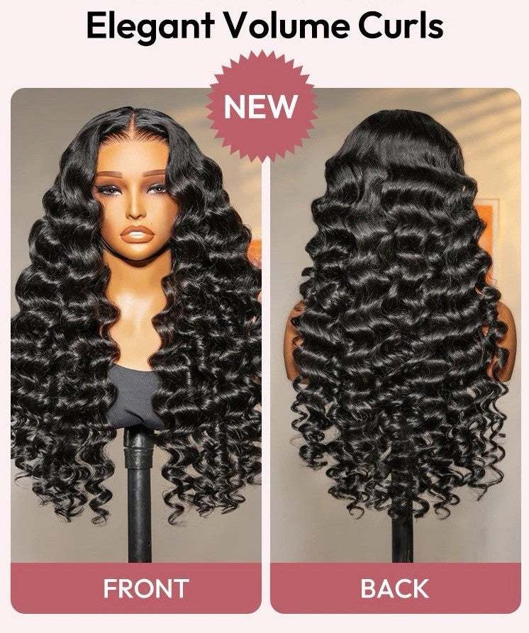 Vietnamese Human Hair Glueless Lace Front Pre Styled Loose Wave Wand Curl 250% Density Wig