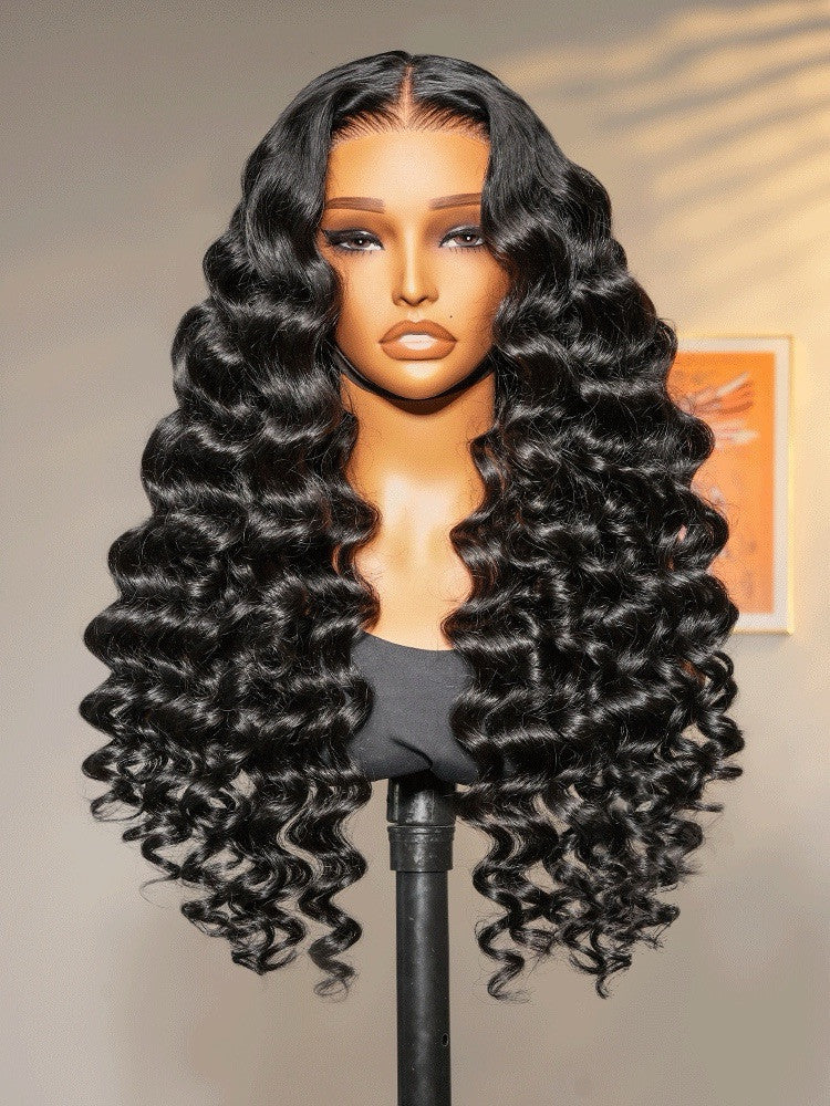 Vietnamese Human Hair Glueless Lace Front Pre Styled Loose Wave Wand Curl 250% Density Wig