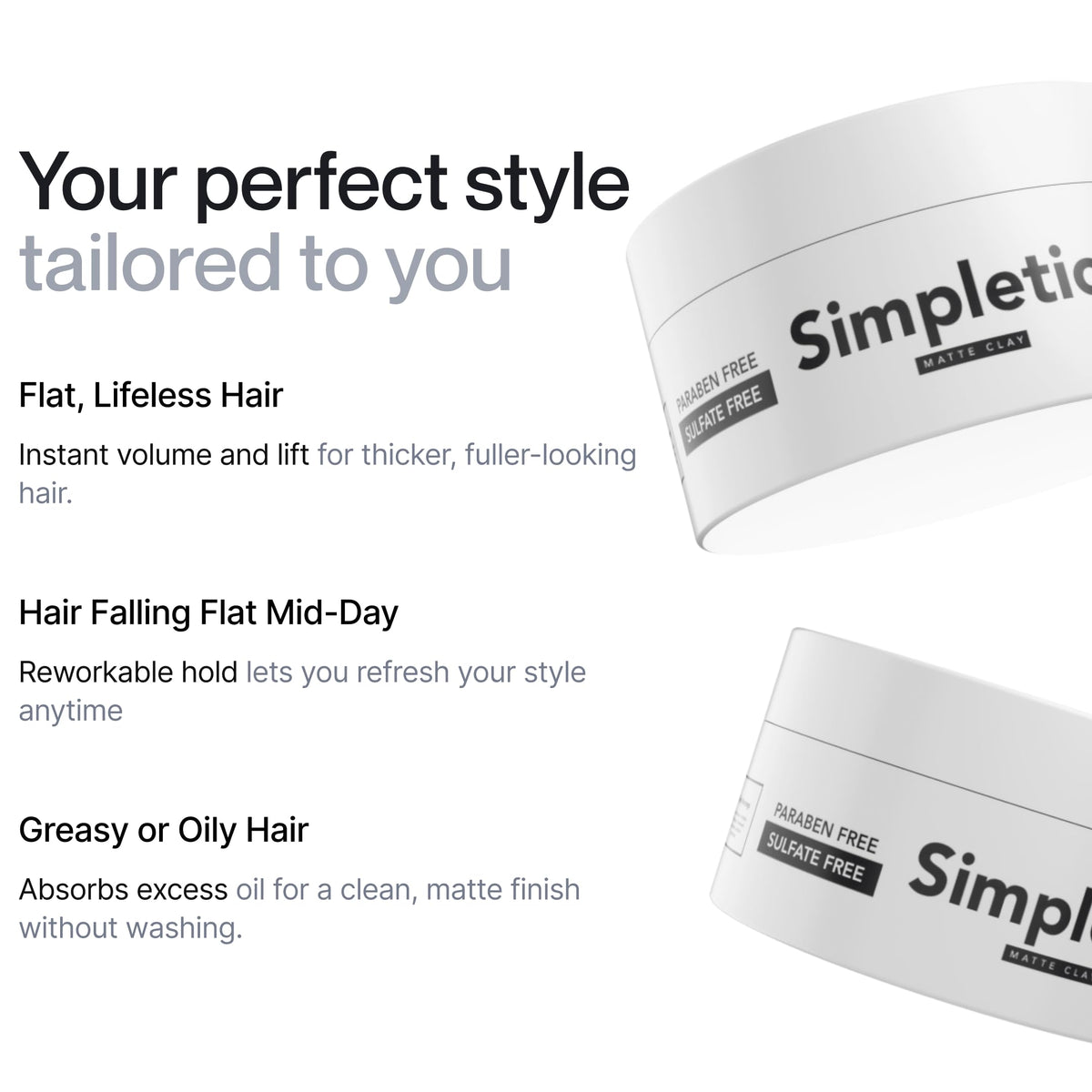 Simpletics Hair Clay for Men – Vanilla Scent, 6-Ingredient Natural Matte Styling with Beeswax & Coconut Oil – Strong Hold, Water-Based